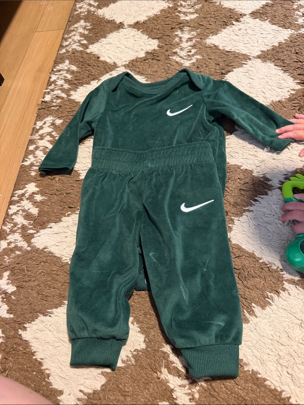 Nike Green Infant Velour One-Piece with Swoosh